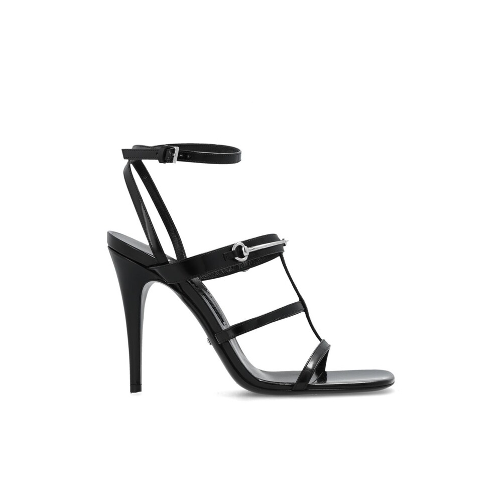 GUCCI Sandals Black Heeled In Leather EUR 37, US 6 Stiletto Heels 12cm Brand New